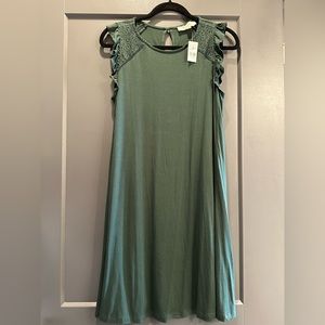 Loft flutter sleeve emerald green swing dress